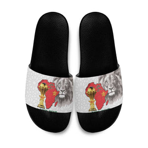 Morocco Football Custom Slide Sandals Atlas Lions Champions African White Islamic Pattern