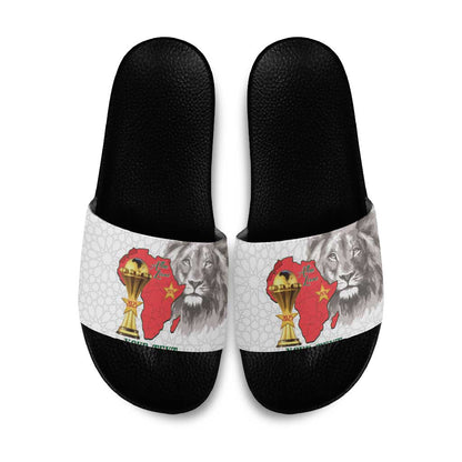 Morocco Football Custom Slide Sandals Atlas Lions Champions African White Islamic Pattern
