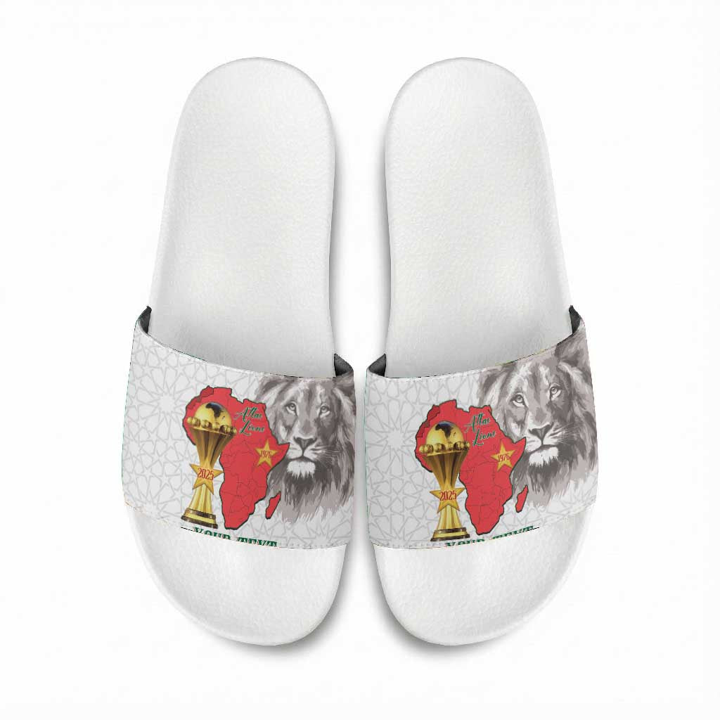 Morocco Football Custom Slide Sandals Atlas Lions Champions African White Islamic Pattern