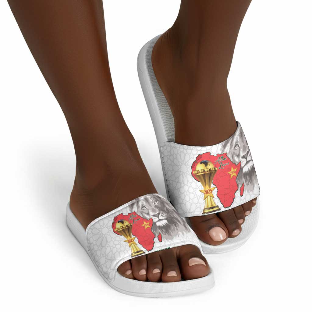 Morocco Football Custom Slide Sandals Atlas Lions Champions African White Islamic Pattern