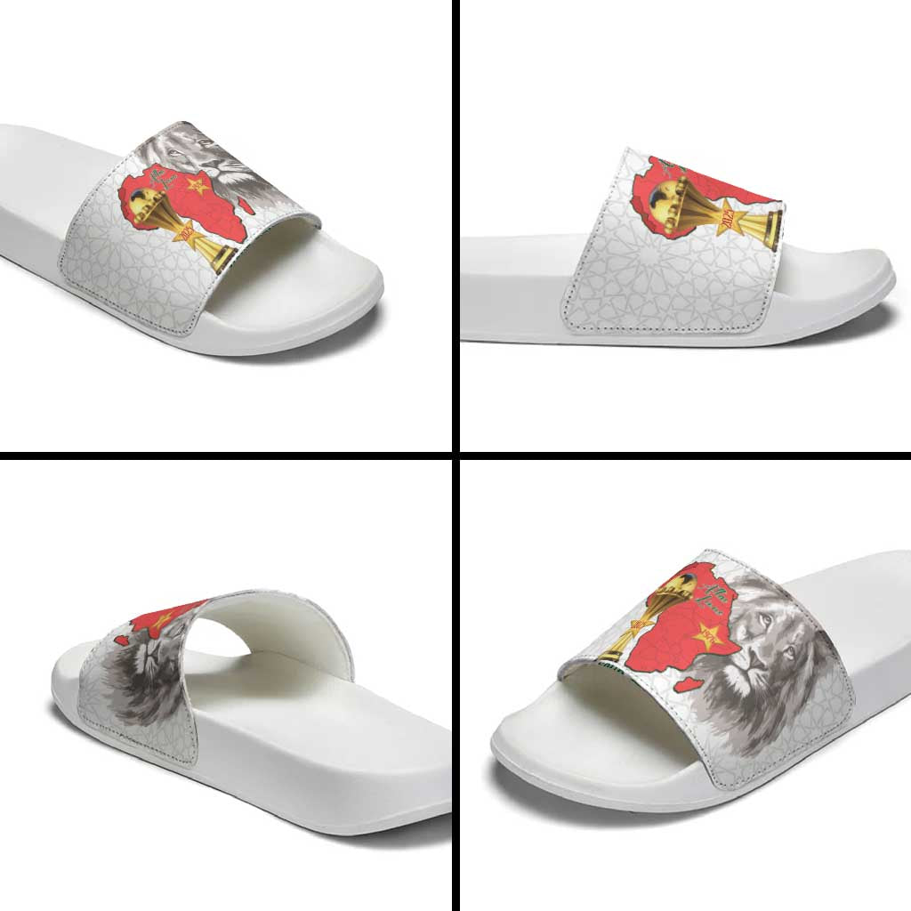 Morocco Football Custom Slide Sandals Atlas Lions Champions African White Islamic Pattern