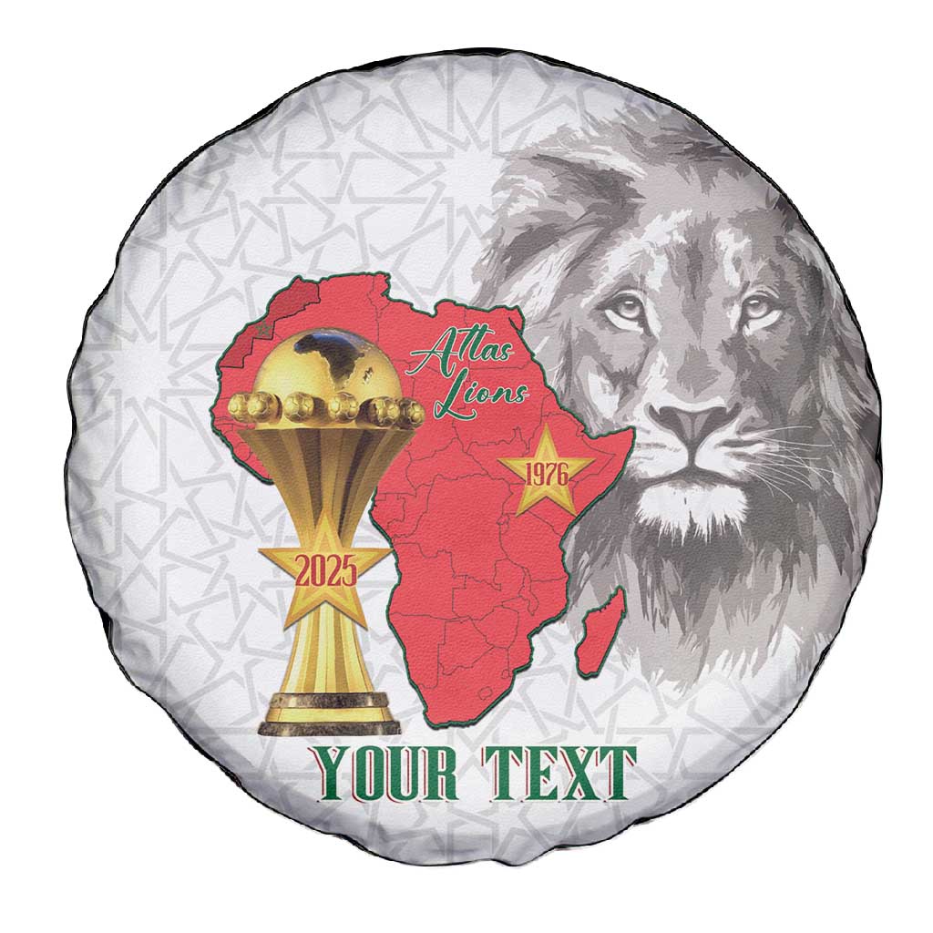 Morocco Football Custom Spare Tire Cover Atlas Lions Champions African White Islamic Pattern