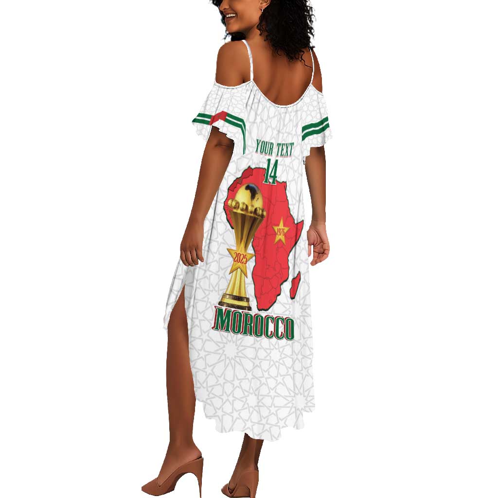 Morocco Football Custom Summer Maxi Dress Atlas Lions Champions African White Islamic Pattern