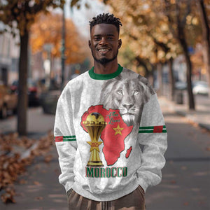 Morocco Football Custom Sweatshirt Atlas Lions Champions African White Islamic Pattern