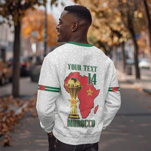 Morocco Football Custom Sweatshirt Atlas Lions Champions African White Islamic Pattern