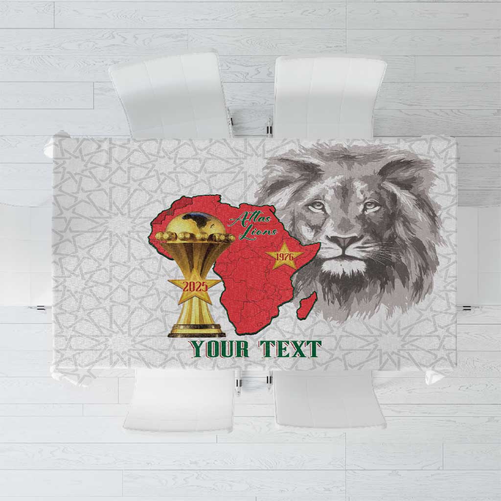 Morocco Football Custom Tablecloth Atlas Lions Champions African White Islamic Pattern