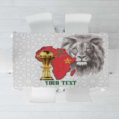 Morocco Football Custom Tablecloth Atlas Lions Champions African White Islamic Pattern