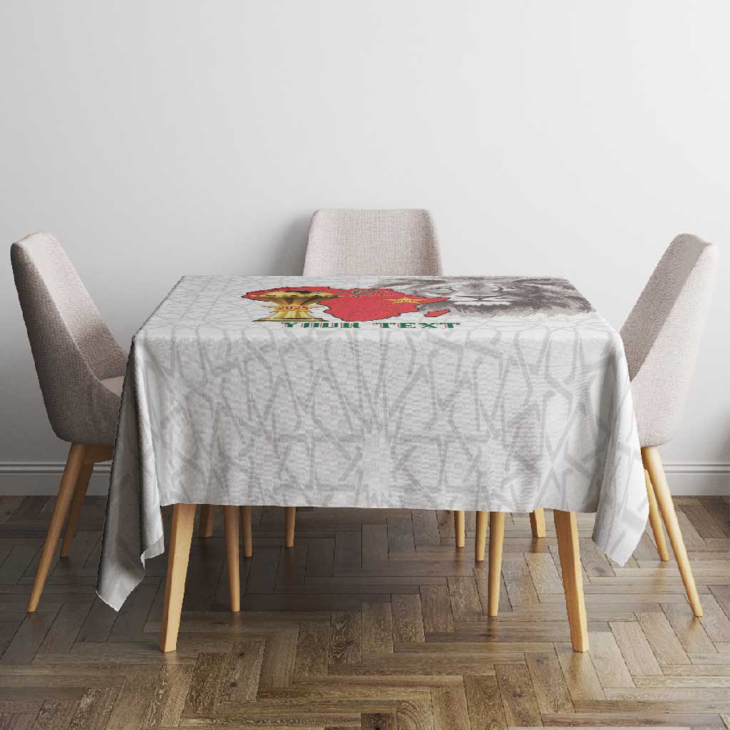 Morocco Football Custom Tablecloth Atlas Lions Champions African White Islamic Pattern