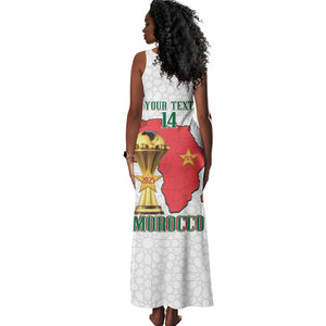 Morocco Football Custom Tank Maxi Dress Atlas Lions Champions African White Islamic Pattern