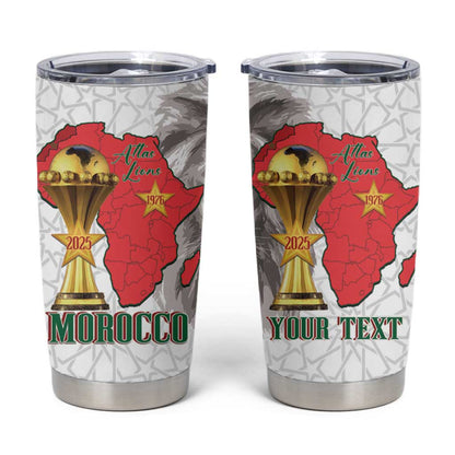 Morocco Football Custom Tumbler Cup Atlas Lions Champions African White Islamic Pattern