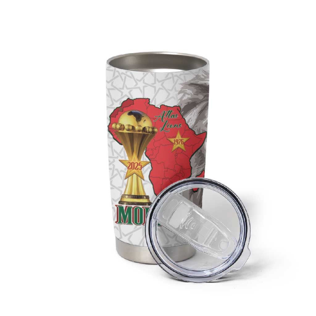 Morocco Football Custom Tumbler Cup Atlas Lions Champions African White Islamic Pattern