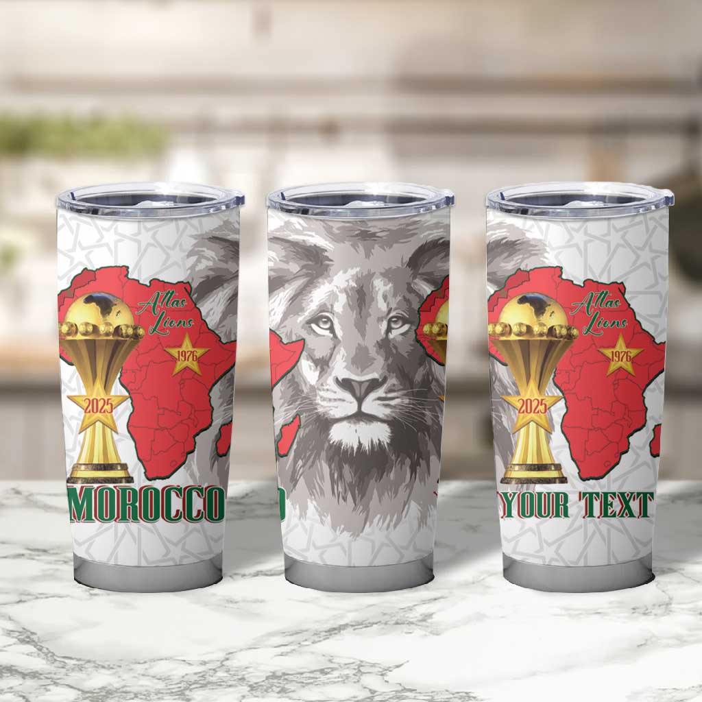 Morocco Football Custom Tumbler Cup Atlas Lions Champions African White Islamic Pattern