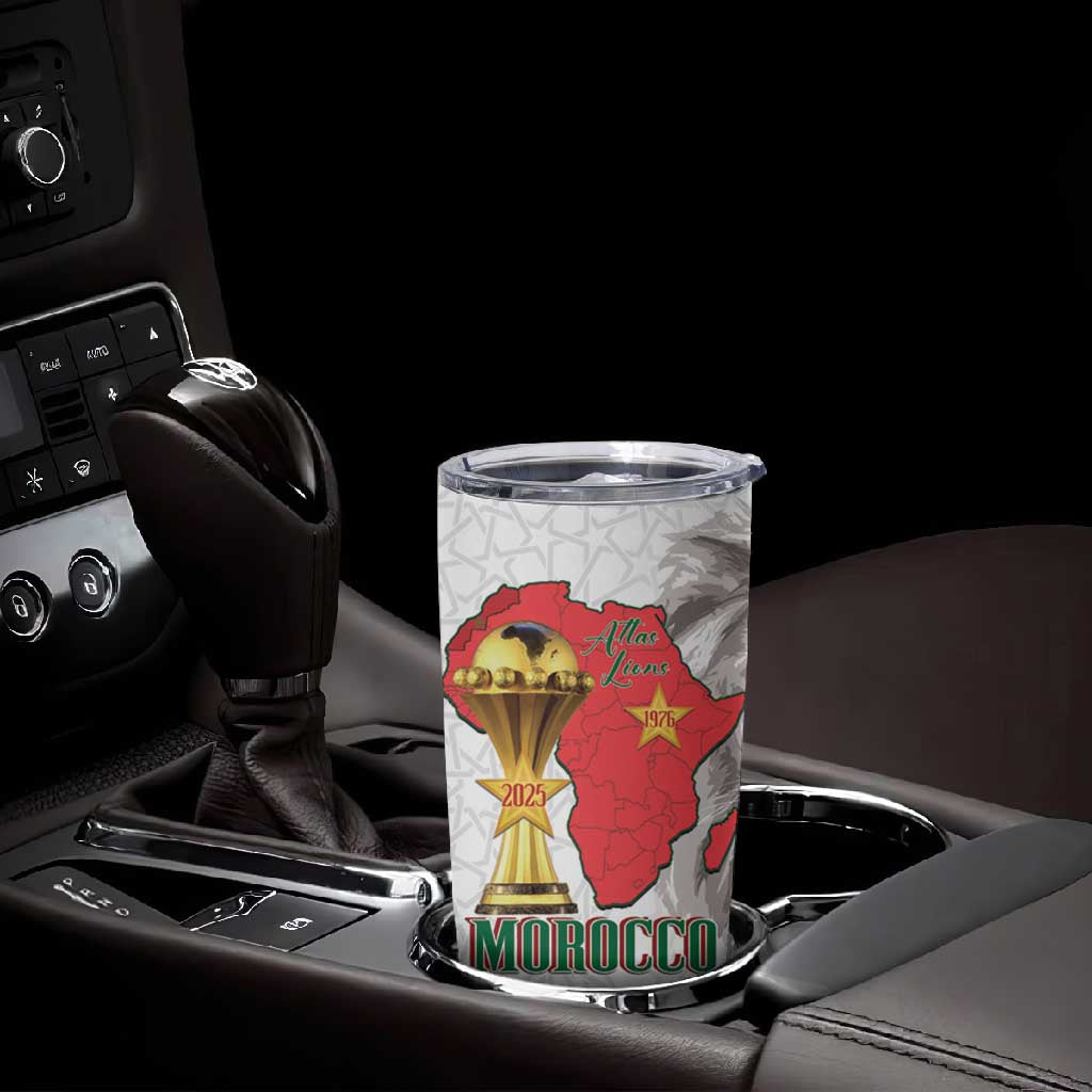 Morocco Football Custom Tumbler Cup Atlas Lions Champions African White Islamic Pattern