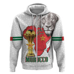 Morocco Football Custom Zip Hoodie Atlas Lions Champions African White Islamic Pattern