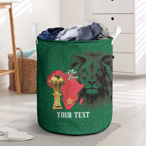Morocco Football Custom Laundry Basket Atlas Lions Champions African Green Islamic Pattern