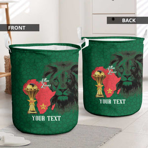 Morocco Football Custom Laundry Basket Atlas Lions Champions African Green Islamic Pattern