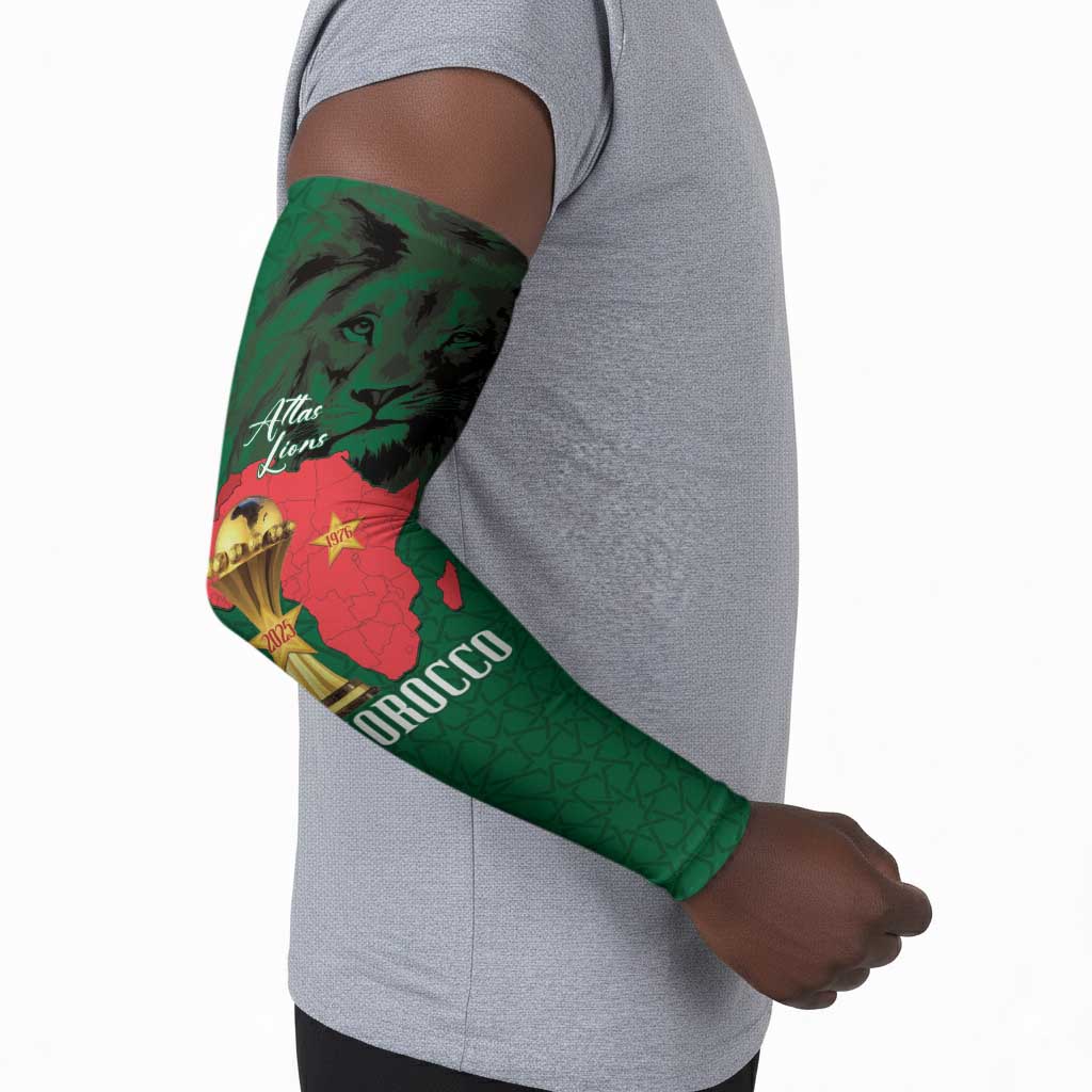 Morocco Football Custom Arm Sleeves Atlas Lions Champions African Green Islamic Pattern