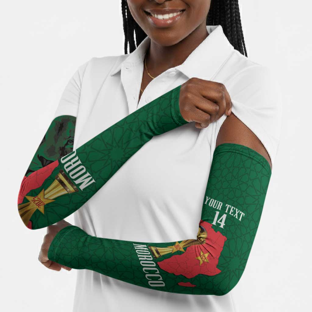 Morocco Football Custom Arm Sleeves Atlas Lions Champions African Green Islamic Pattern