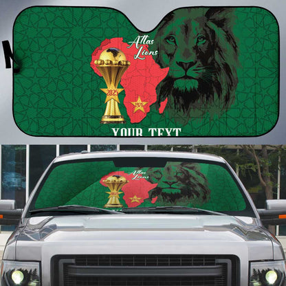 Morocco Football Custom Auto Sun Shade Atlas Lions Champions African Green Islamic Pattern