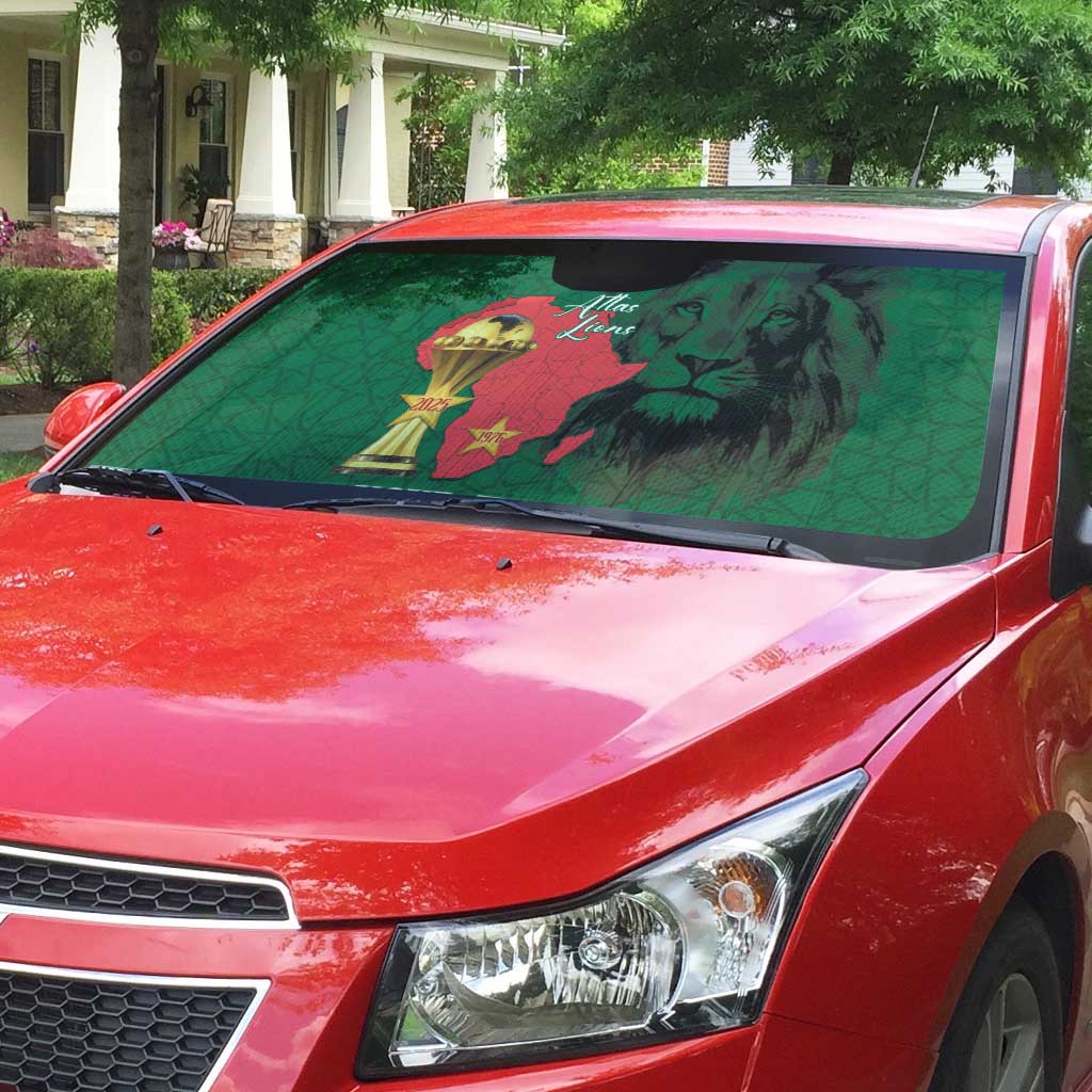 Morocco Football Custom Auto Sun Shade Atlas Lions Champions African Green Islamic Pattern