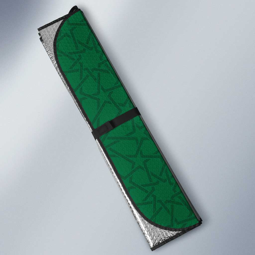 Morocco Football Custom Auto Sun Shade Atlas Lions Champions African Green Islamic Pattern