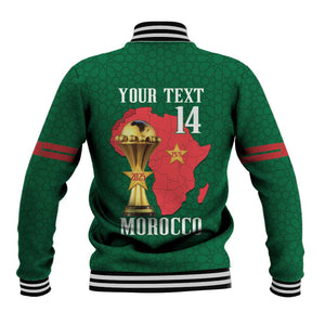 Morocco Football Custom Baseball Jacket Atlas Lions Champions African Green Islamic Pattern