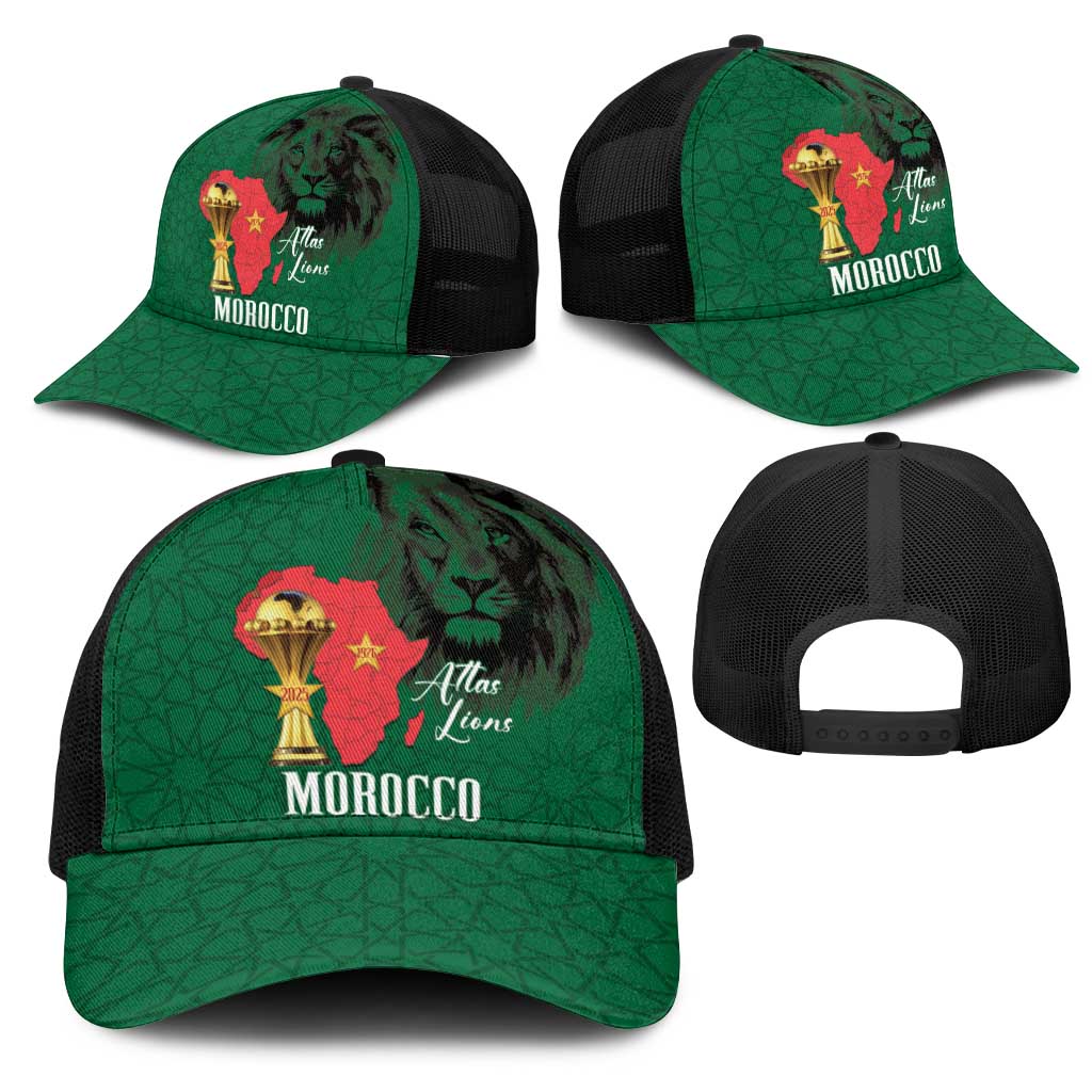 Morocco Football Baseball Net Cap Atlas Lions Champions African Green Islamic Pattern
