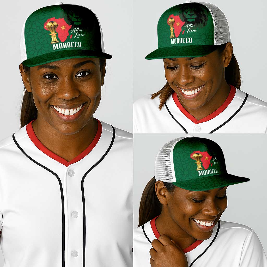 Morocco Football Baseball Net Cap Atlas Lions Champions African Green Islamic Pattern