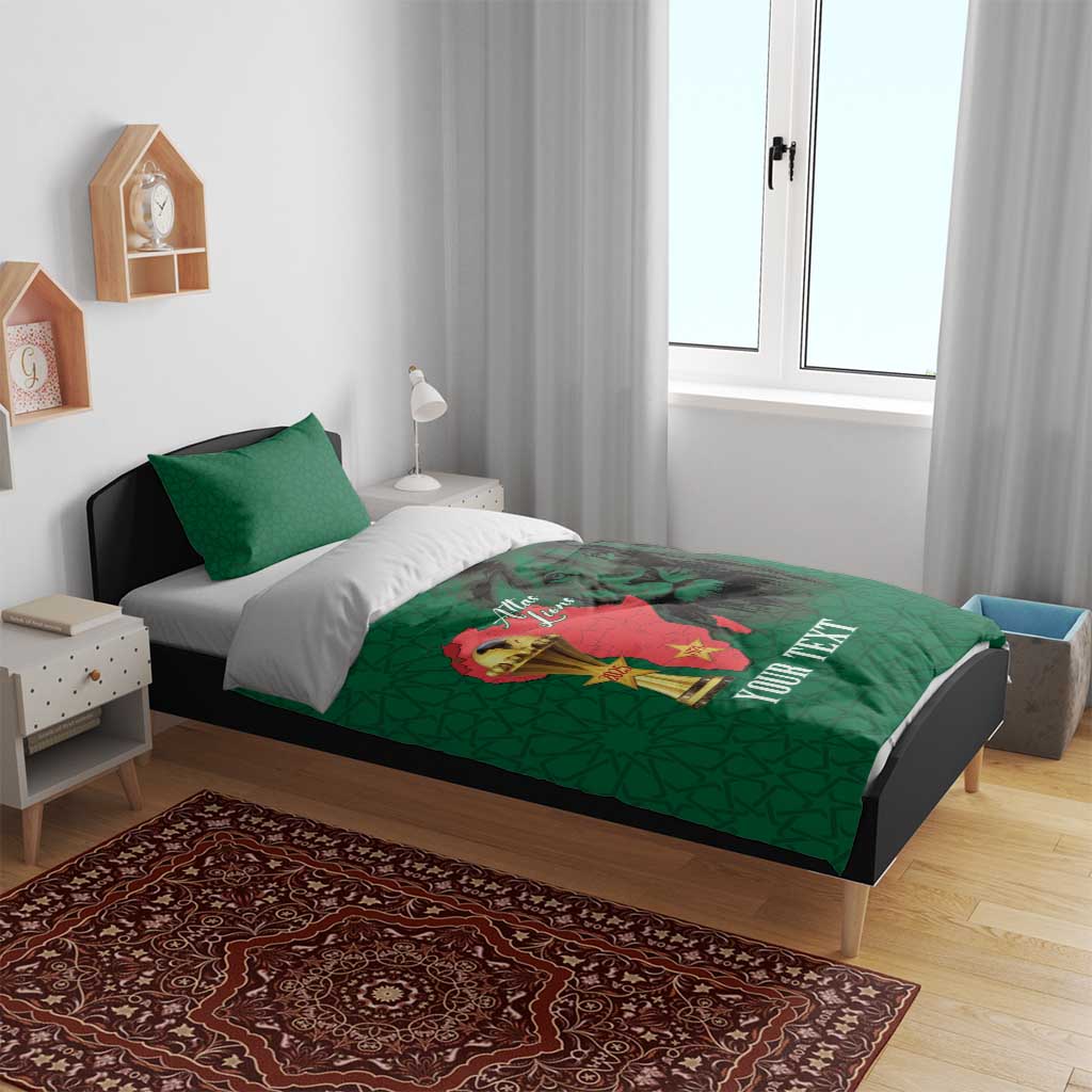 Morocco Football Custom Bedding Set Atlas Lions Champions African Green Islamic Pattern