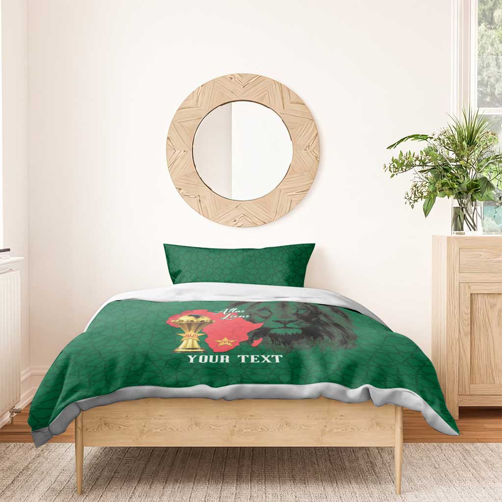 Morocco Football Custom Bedding Set Atlas Lions Champions African Green Islamic Pattern