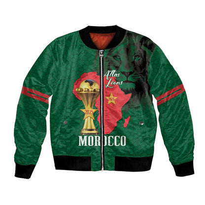 Morocco Football Custom Bomber Jacket Atlas Lions Champions African Green Islamic Pattern