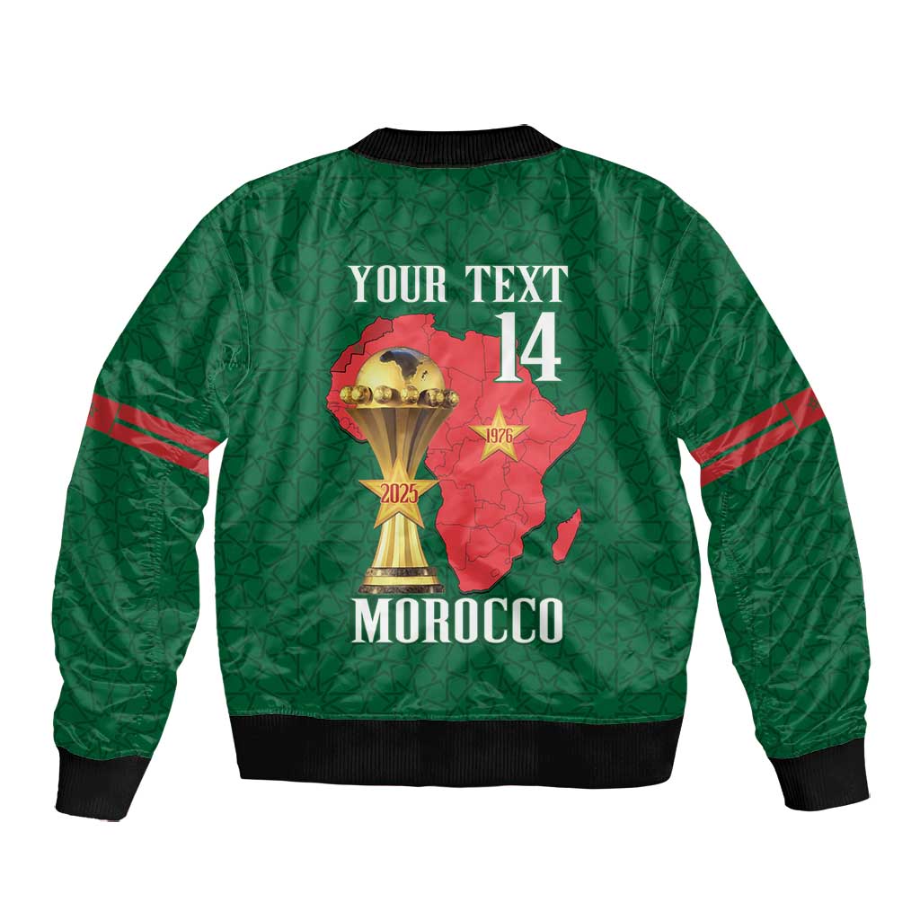 Morocco Football Custom Bomber Jacket Atlas Lions Champions African Green Islamic Pattern