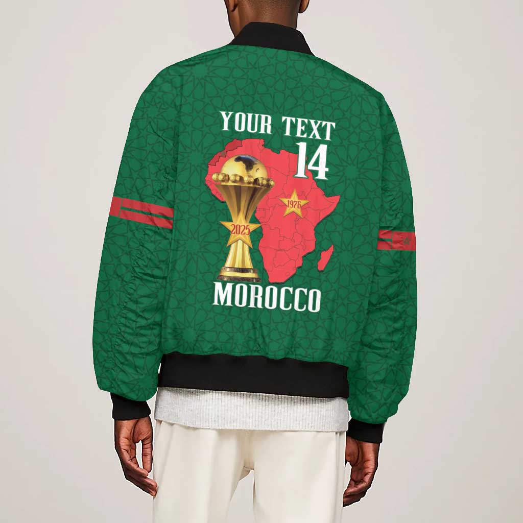 Morocco Football Custom Bomber Jacket Atlas Lions Champions African Green Islamic Pattern