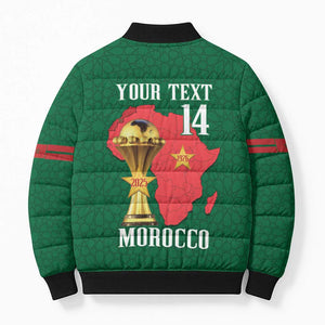 Morocco Football Custom Bomber Puffer Jacket Atlas Lions Champions African Green Islamic Pattern