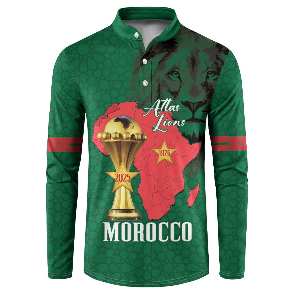 Morocco Football Custom Button Sweatshirt Atlas Lions Champions African Green Islamic Pattern
