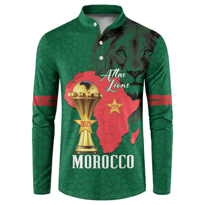 Morocco Football Custom Button Sweatshirt Atlas Lions Champions African Green Islamic Pattern