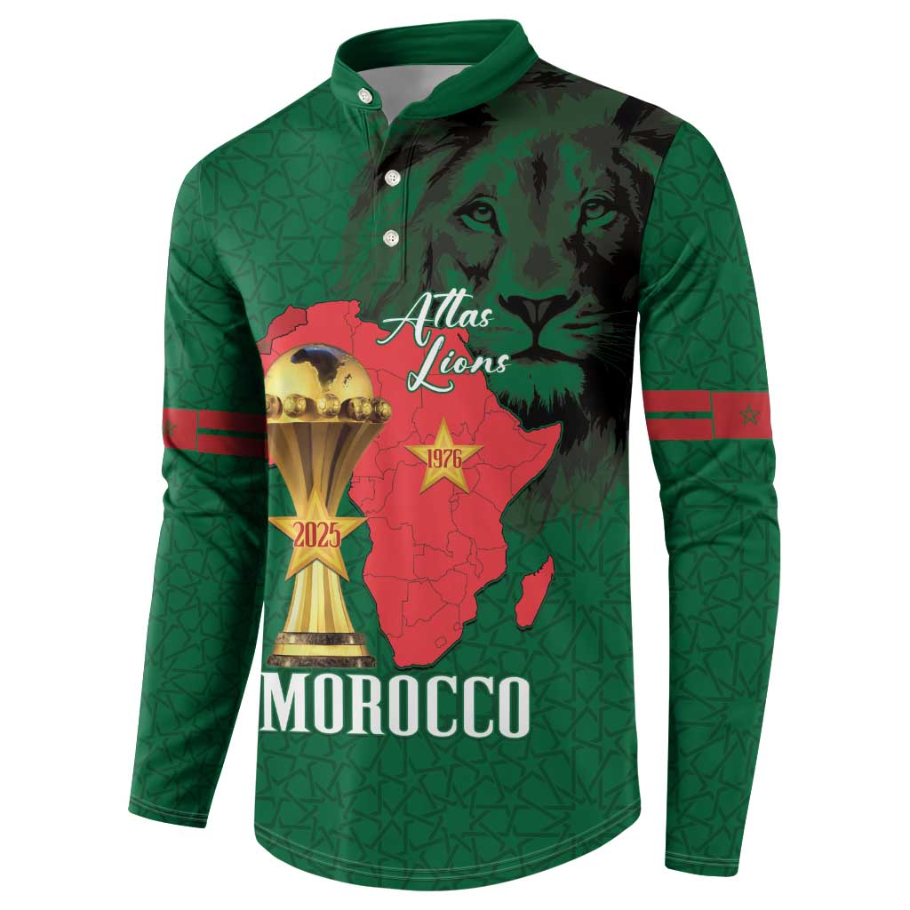 Morocco Football Custom Button Sweatshirt Atlas Lions Champions African Green Islamic Pattern