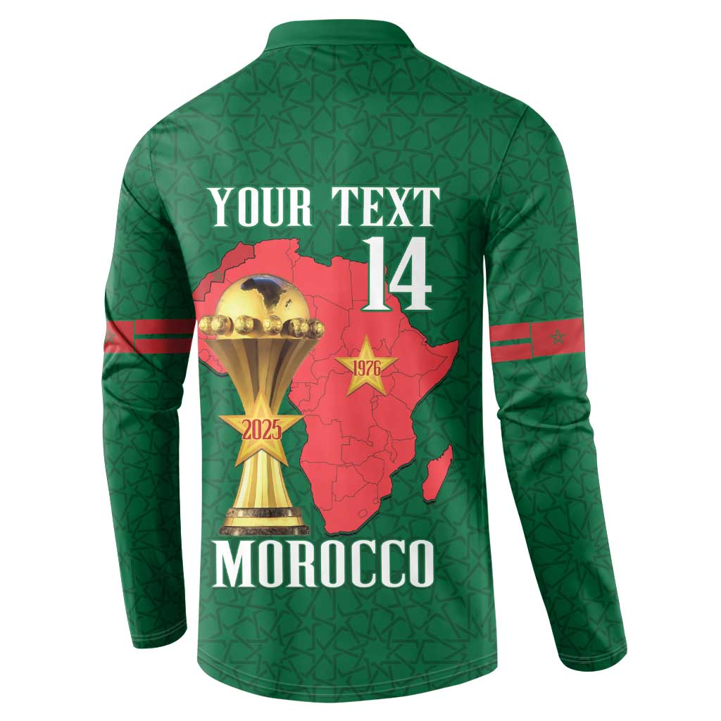 Morocco Football Custom Button Sweatshirt Atlas Lions Champions African Green Islamic Pattern