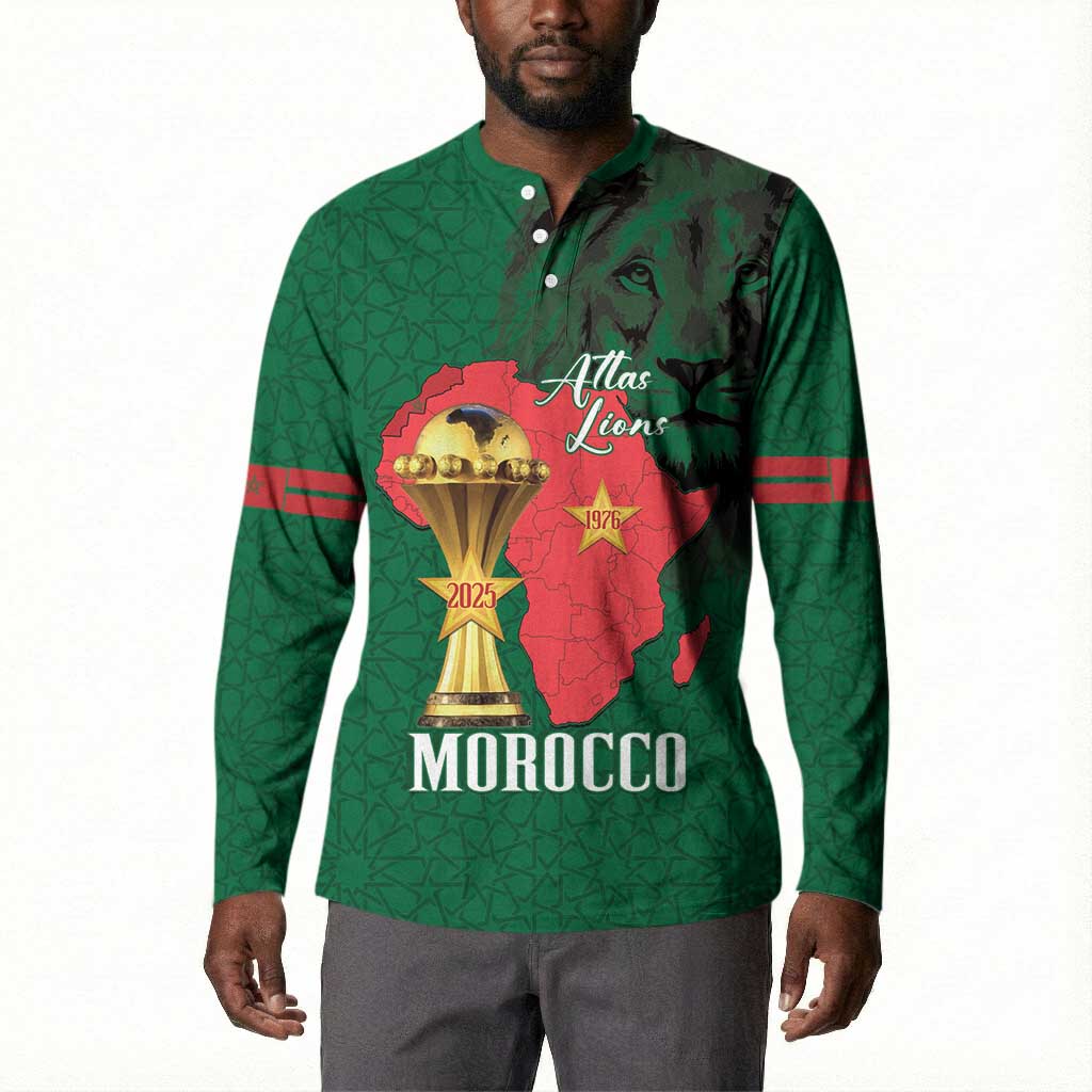Morocco Football Custom Button Sweatshirt Atlas Lions Champions African Green Islamic Pattern