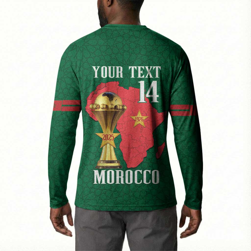 Morocco Football Custom Button Sweatshirt Atlas Lions Champions African Green Islamic Pattern