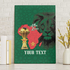 Morocco Football Custom Canvas Wall Art Atlas Lions Champions African Green Islamic Pattern
