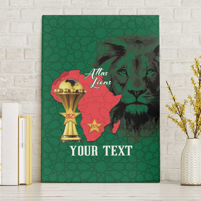Morocco Football Custom Canvas Wall Art Atlas Lions Champions African Green Islamic Pattern