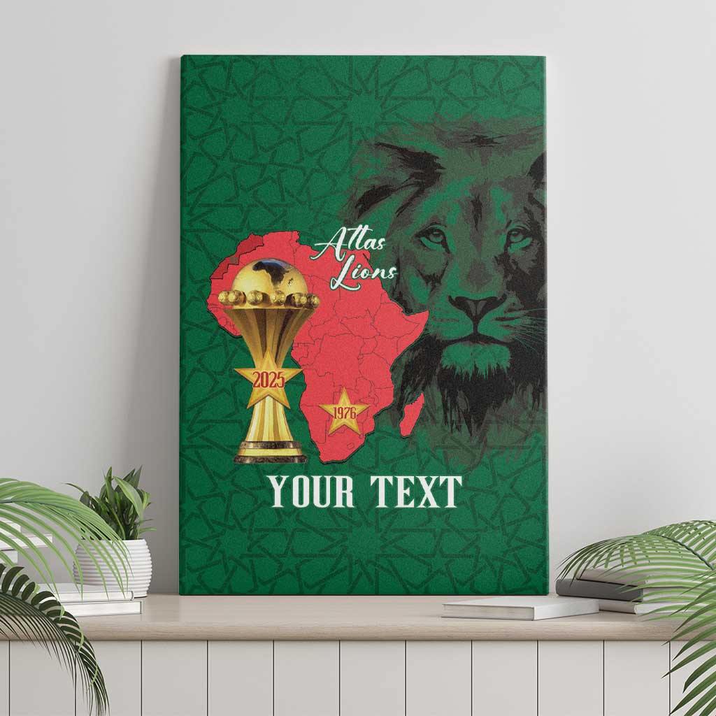 Morocco Football Custom Canvas Wall Art Atlas Lions Champions African Green Islamic Pattern