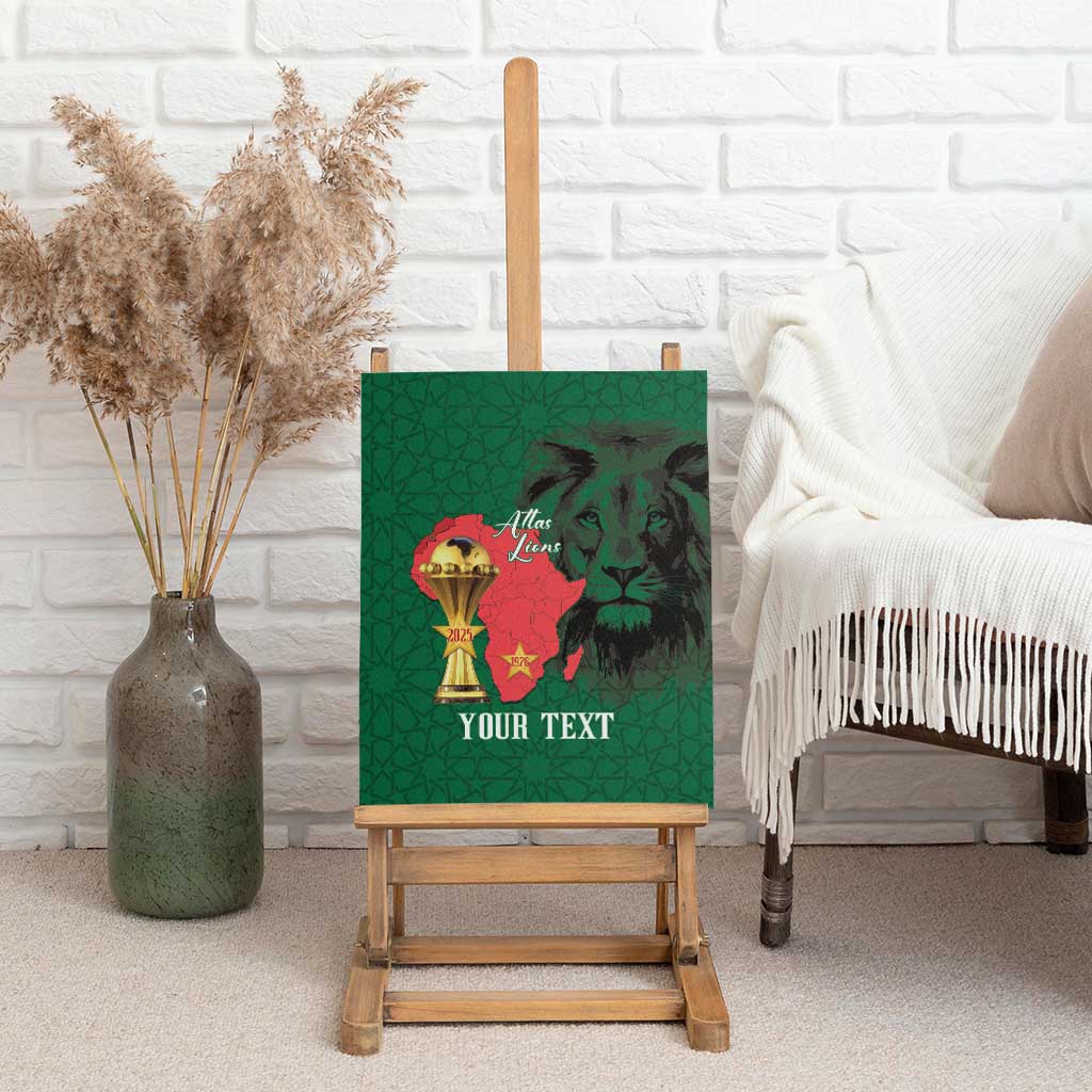 Morocco Football Custom Canvas Wall Art Atlas Lions Champions African Green Islamic Pattern
