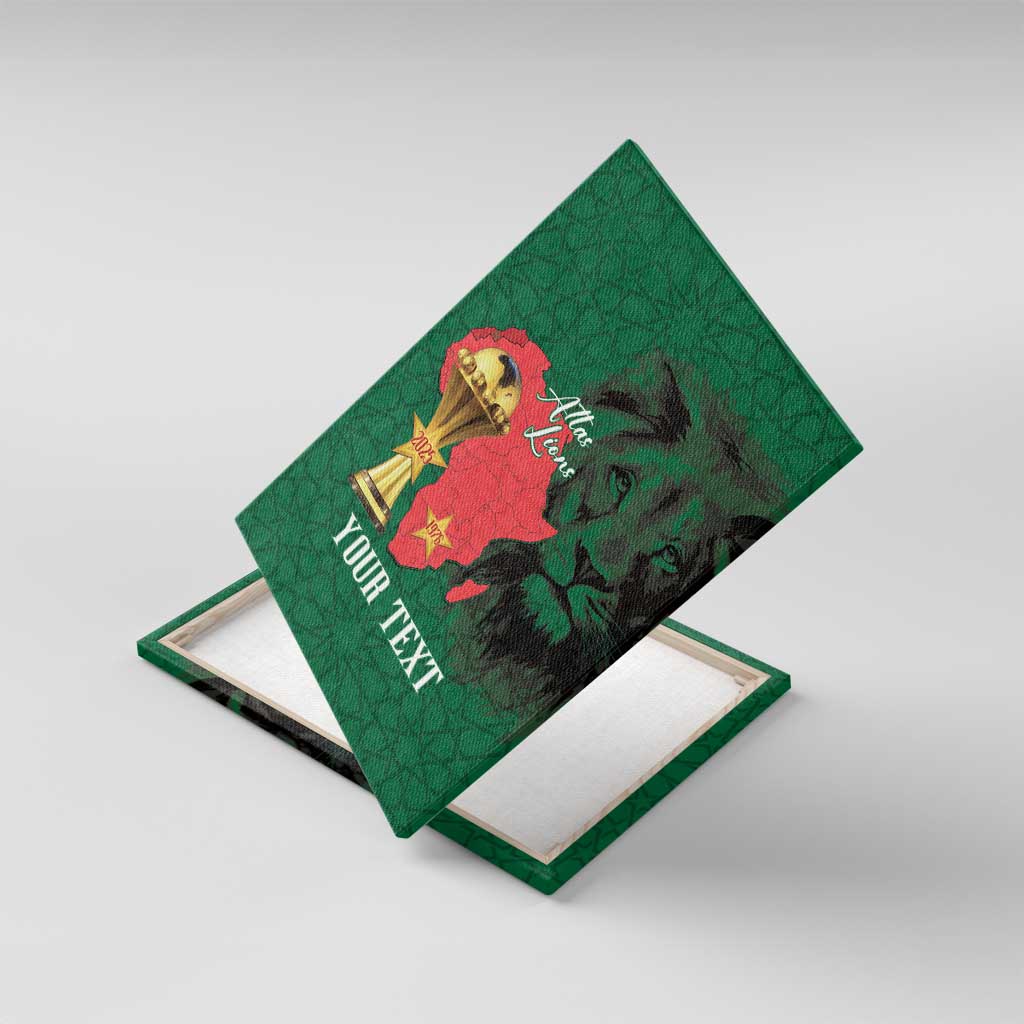 Morocco Football Custom Canvas Wall Art Atlas Lions Champions African Green Islamic Pattern
