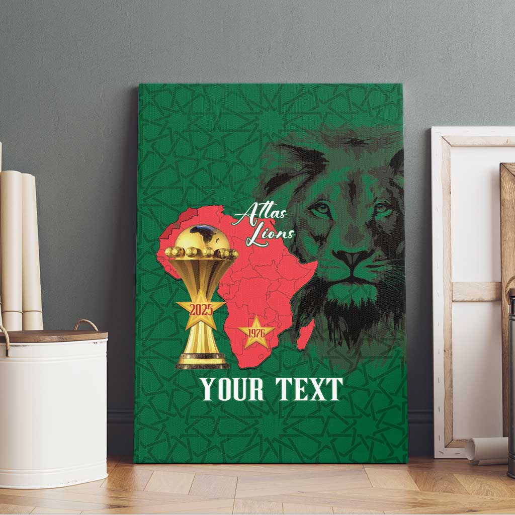 Morocco Football Custom Canvas Wall Art Atlas Lions Champions African Green Islamic Pattern