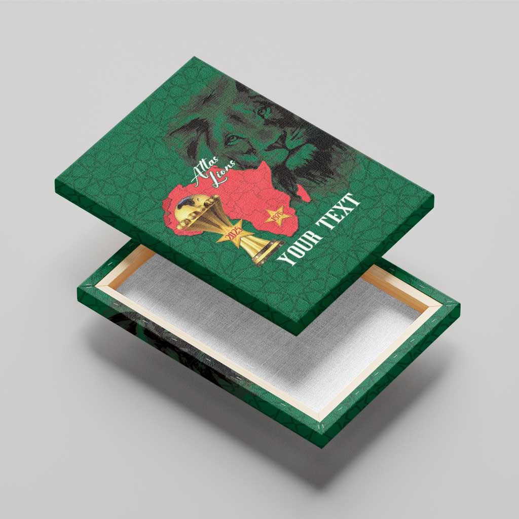Morocco Football Custom Canvas Wall Art Atlas Lions Champions African Green Islamic Pattern