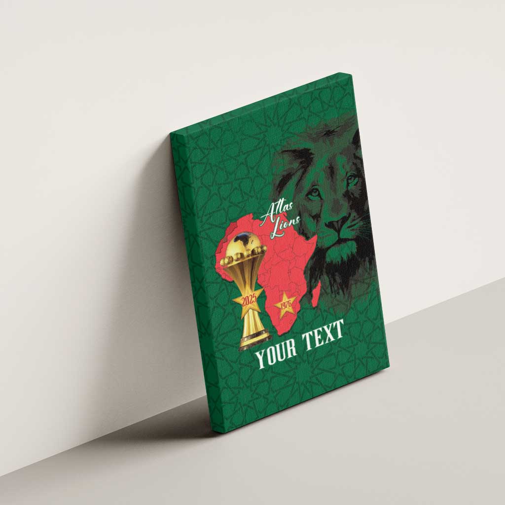 Morocco Football Custom Canvas Wall Art Atlas Lions Champions African Green Islamic Pattern
