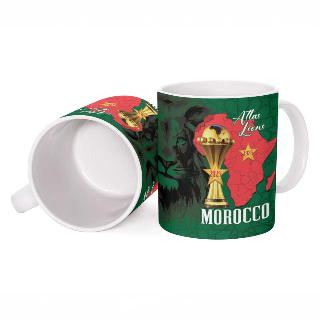 Morocco Football Custom Ceramic Mug Atlas Lions Champions African Green Islamic Pattern