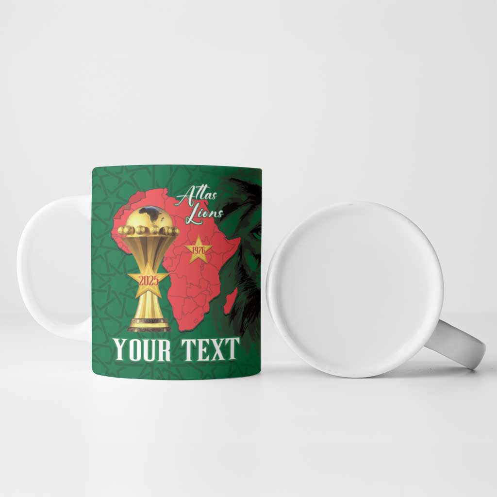 Morocco Football Custom Ceramic Mug Atlas Lions Champions African Green Islamic Pattern